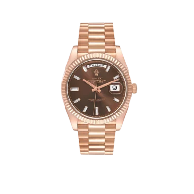 Rolex President Day-Date 40mm Rose Gold Chocolate Diamond Watch 228235