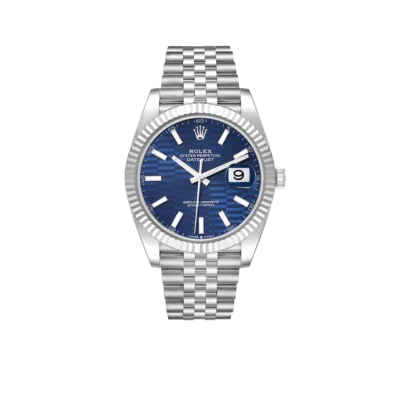 Rolex Datejust 41mm Steel White Gold Fluted Motif Dial Mens Watch 126334