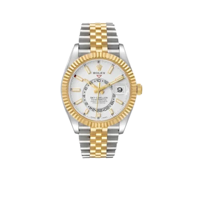 Rolex Sky-Dweller 42mm Steel Yellow Gold Silver Dial Mens Watch 326933