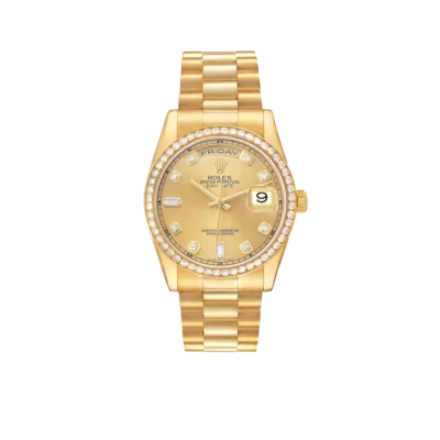 Rolex President Day-Date 36mm Yellow Gold Diamond Bezel Mens Watch 118348