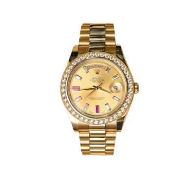 Rolex President Day-date II 41mm 218348 18k Yellow Gold Baguette Diamond & Ruby Dial