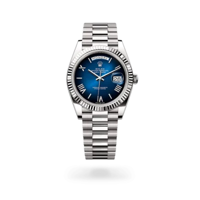 Rolex Day-date Oyster Perpetual 40mm White Gold Blue Ombré Dial, Fluted bezel M228239-0076