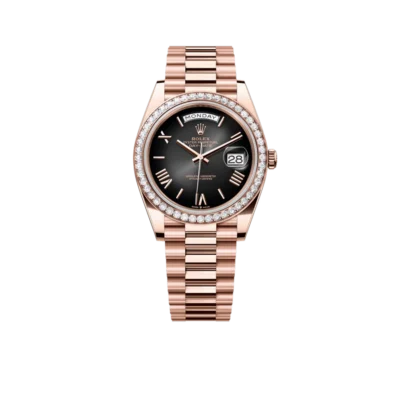 Rolex Day-Date 40 228345 Rose Gold Black Dial Diamond Bezel
