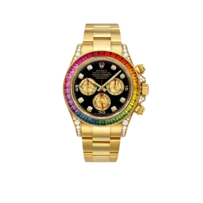 Rolex Daytona 116598RBOW Rainbow Yellow Gold Black Diamond Dial Sapphire Bezel