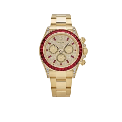 Rolex Daytona 126598TRU Yellow Gold Ruby Bezel Diamond Pave Dial