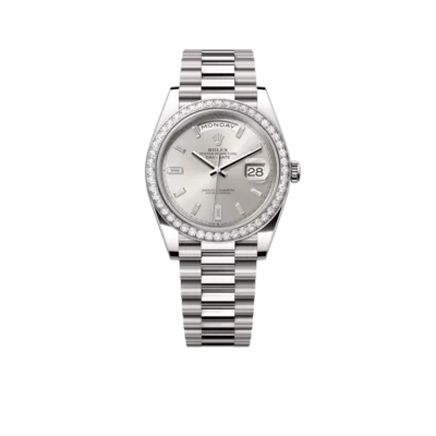 Rolex Day-Date 40mm Silver Dial 18 kt White Gold Diamonds 228349RBR-0001