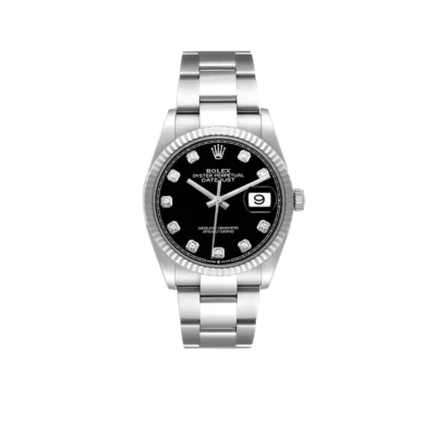 Rolex Datejust 36mm Steel White Gold Black Diamond Dial Mens Watch 126234